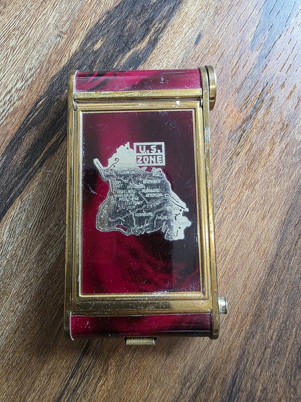 Vintage Red Enamel U.S. Zone Compact Case